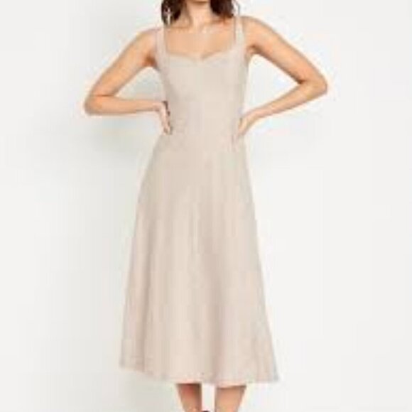 Old Navy Size XS Natural Linen Color, Fit & Flare Linen-Blend Midi Dress - Picture 1 of 13